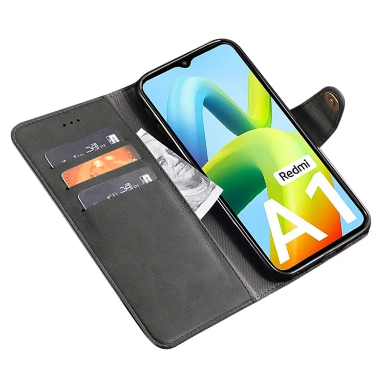IDEWEI For Xiaomi Redmi A1+ 4G Drop-proof Mobile Phone Case Bag Fine Texture PU Leather Flip Wallet Cover Stand - Black