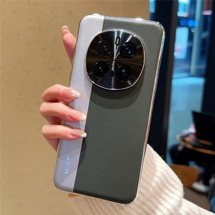 For Honor Magic7 Pro 5G Case Splicing PU Leather + TPU Electroplated Phone Cover - Silver + Army Green