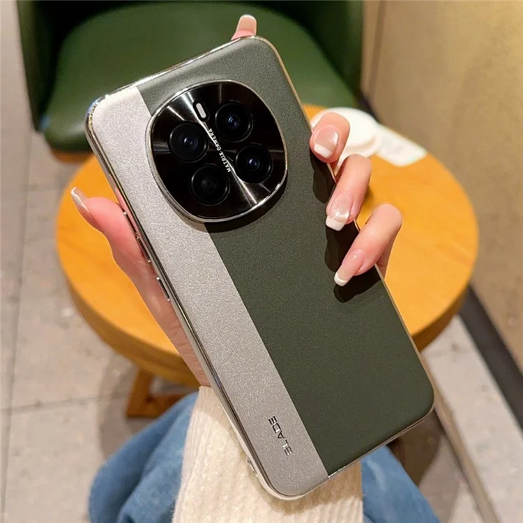 For Honor Magic7 Pro 5G Case Splicing PU Leather + TPU Electroplated Phone Cover - Silver + Army Green