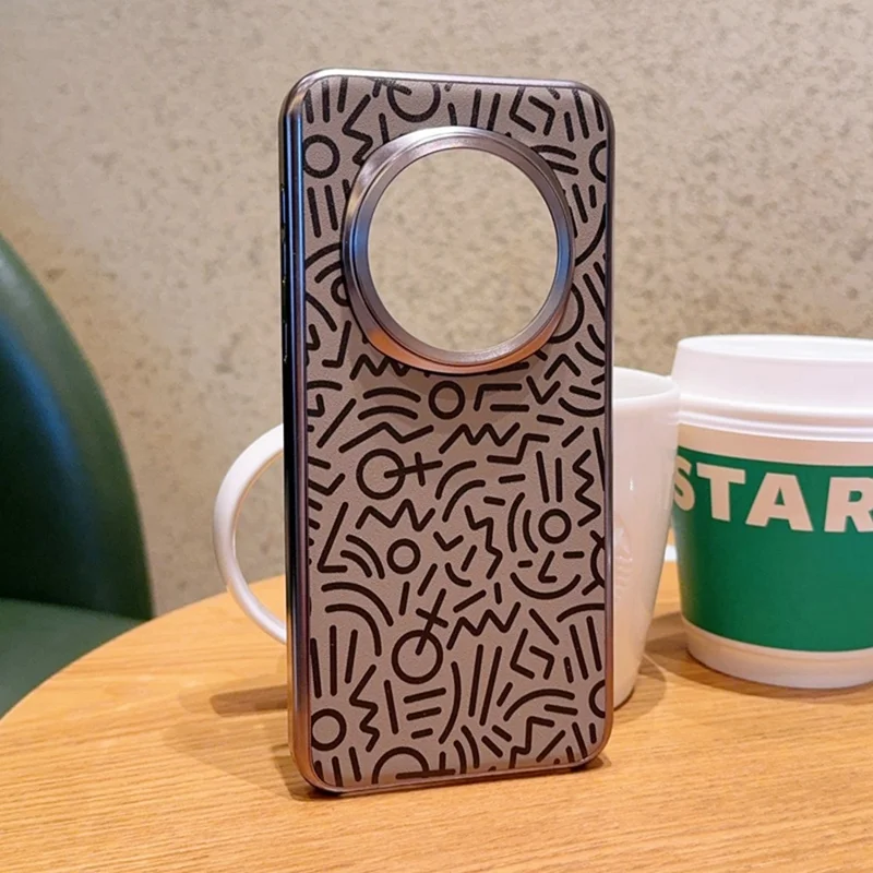 Étui For Honor Magic7 Pro 5G Housse de téléphone en cuir avec dessin créatif et dos électrolysé - Marron