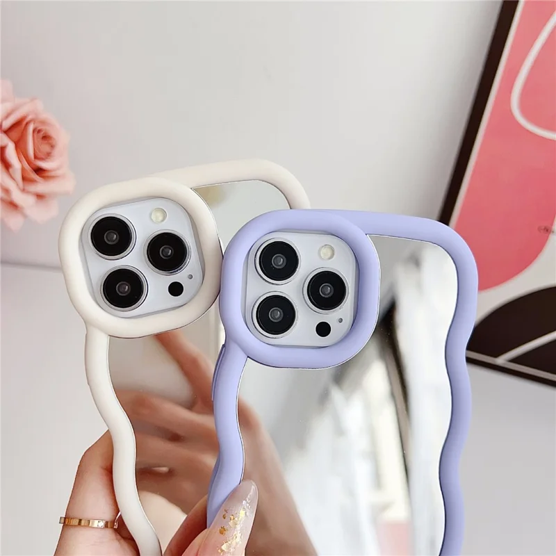 For iPhone 15 Pro Max Case with Mirror Wave Frame PC + TPU Phone Cover - Green