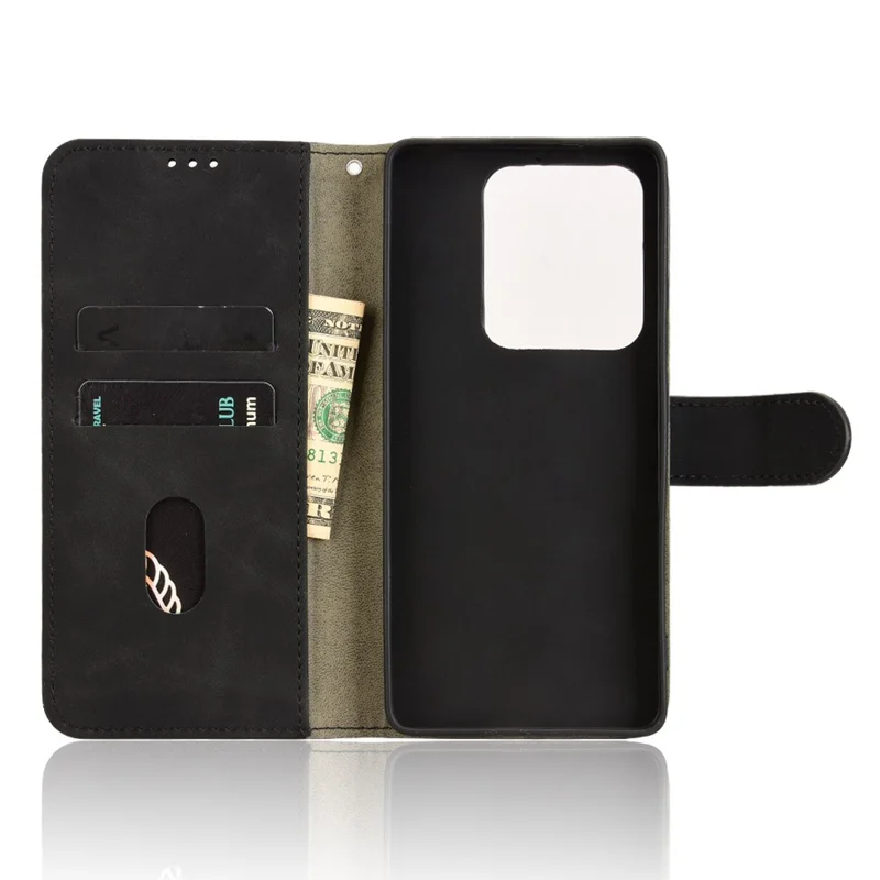For Xiaomi Redmi Note 14S 4G Leather Case Skin Feel Anti Drop Wallet Flip Phone Cover - Black