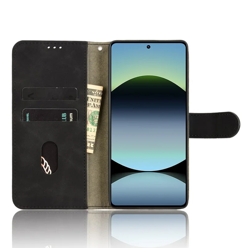 For Xiaomi Redmi Note 14S 4G Leather Case Skin Feel Anti Drop Wallet Flip Phone Cover - Black
