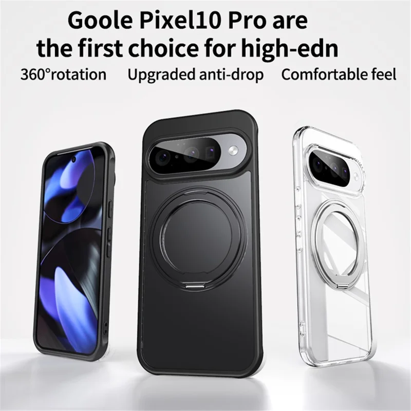 For Google Pixel 10 Pro  /  Pixel 10 Case Compatible with MagSafe TPU + Acrylic + Metal Kickstand Matte Phone Cover - Black