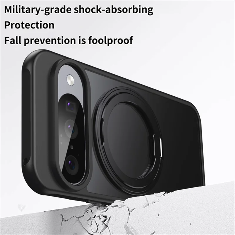 For Google Pixel 10 Pro  /  Pixel 10 Case Compatible with MagSafe TPU + Acrylic + Metal Kickstand Matte Phone Cover - Black