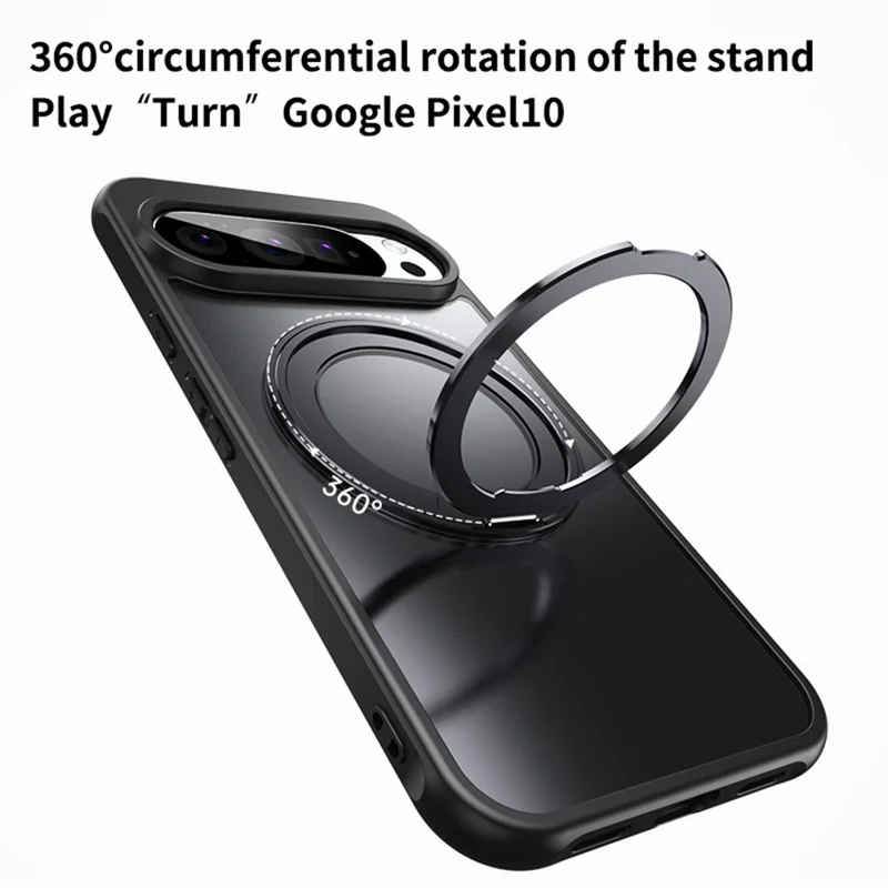 For Google Pixel 10 Pro  /  Pixel 10 Case Compatible with MagSafe TPU + Acrylic + Metal Kickstand Matte Phone Cover - Black