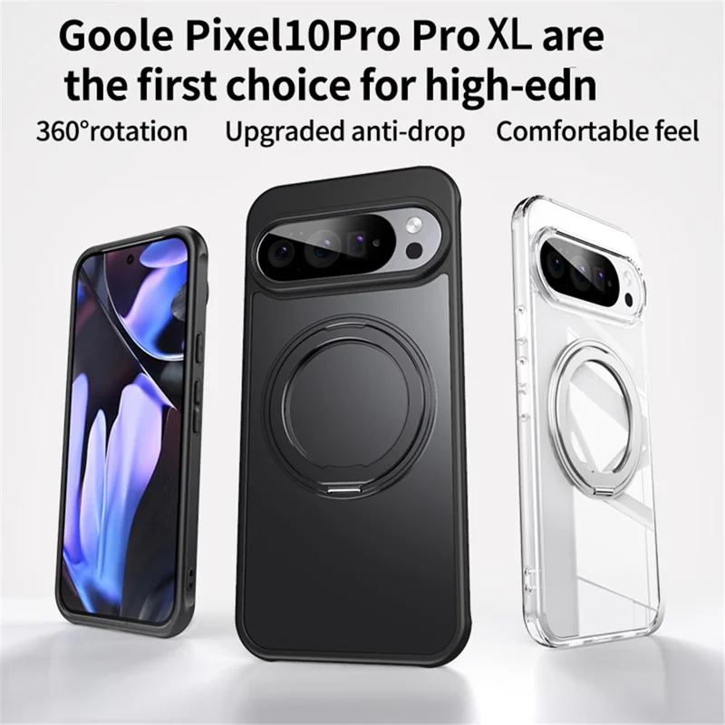 For Google Pixel 10 Pro XL Case Compatible with MagSafe TPU + Acrylic + Metal Kickstand Matte Phone Cover - Black