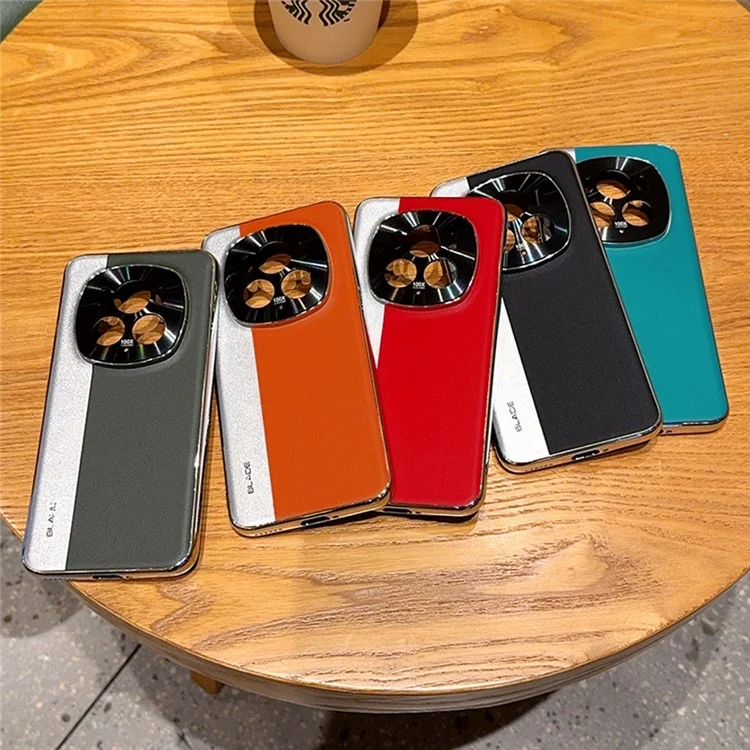 For Honor Magic6 Pro 5G Case Splicing PU Leather + TPU Electroplated Phone Cover - Silver + Army Green