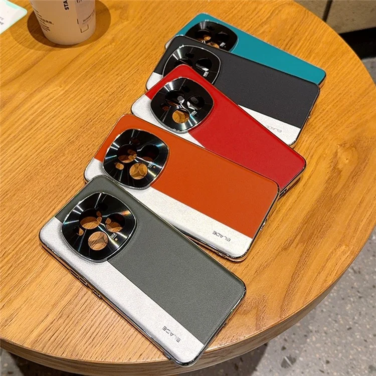 For Honor Magic6 Pro 5G Case Splicing PU Leather + TPU Electroplated Phone Cover - Silver + Army Green