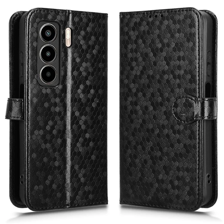 Cover a portafoglio per itel Power 70 4G con motivo a puntini, in pelle PU - Nero
