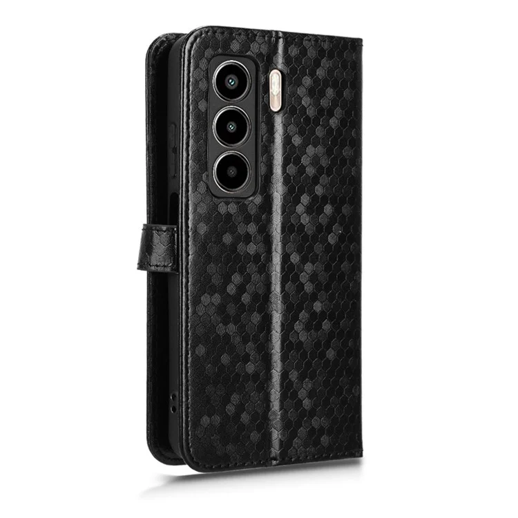 Cover a portafoglio per itel Power 70 4G con motivo a puntini, in pelle PU - Nero