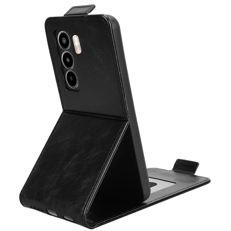 Funda con tapa vertical de cuero para itel Power 70 4G con cierre magnético y portatarjetas - Negro