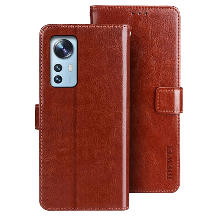 IDEWEI for Xiaomi 12T 5G / Redmi K50 Ultra 5G Phone Case Foldable Stand Crazy Horse Textured Phone Cover with Wallet - Brown