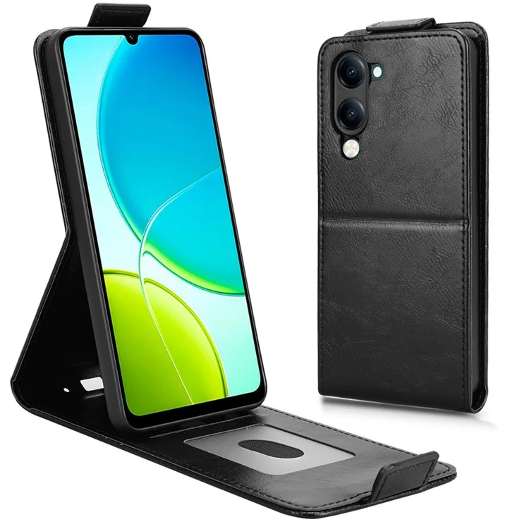 Capa para vivo Y04 4G / Y29s 5G com Suporte, Fecho Magnético, Flip Vertical em Couro com Porta-cartões - Preto