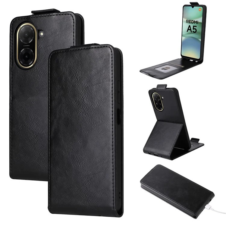 Funda con Soporte para Xiaomi Redmi A5 NFC (173,45 mm) con Cierre Magnético, Tapa Vertical de Cuero con Tarjetero - Negro