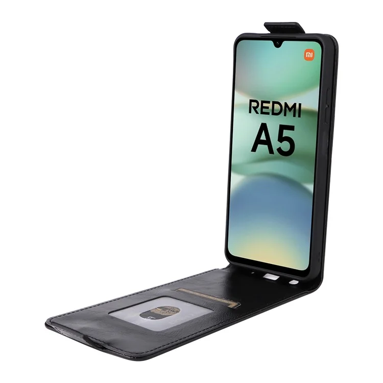 Funda con Soporte para Xiaomi Redmi A5 NFC (173,45 mm) con Cierre Magnético, Tapa Vertical de Cuero con Tarjetero - Negro