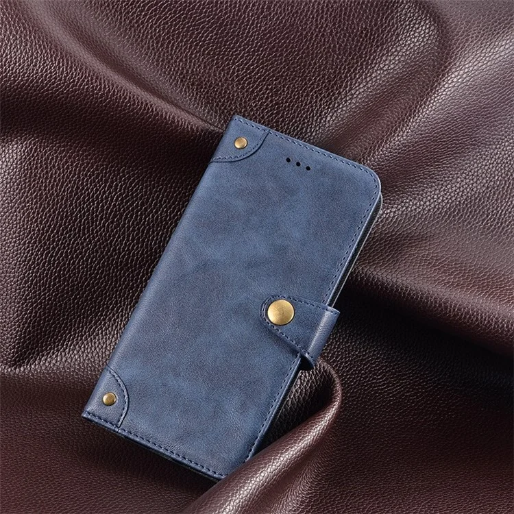 IDEWEI Cell Phone Cover For Xiaomi 12T 5G / Redmi K50 Ultra 5G Anti-drop Phone Case with Gold Button Decor Fine Texture PU Leather Wallet Stand - Blue