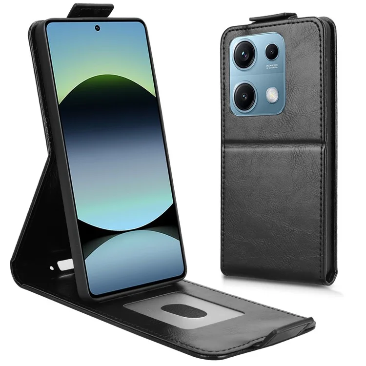 Für Xiaomi Redmi Note 14S 4G Handyhülle mit Ständer Magnetverschluss Vertikale Klapphülle aus Leder mit Kartenfach - Schwarz