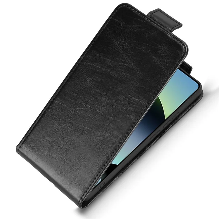 Für Xiaomi Redmi Note 14S 4G Handyhülle mit Ständer Magnetverschluss Vertikale Klapphülle aus Leder mit Kartenfach - Schwarz