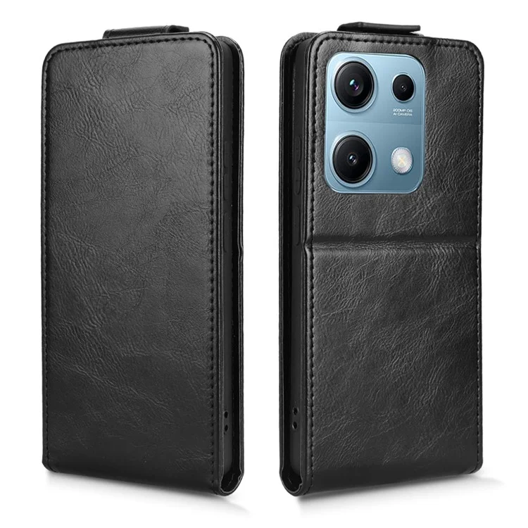 Für Xiaomi Redmi Note 14S 4G Handyhülle mit Ständer Magnetverschluss Vertikale Klapphülle aus Leder mit Kartenfach - Schwarz