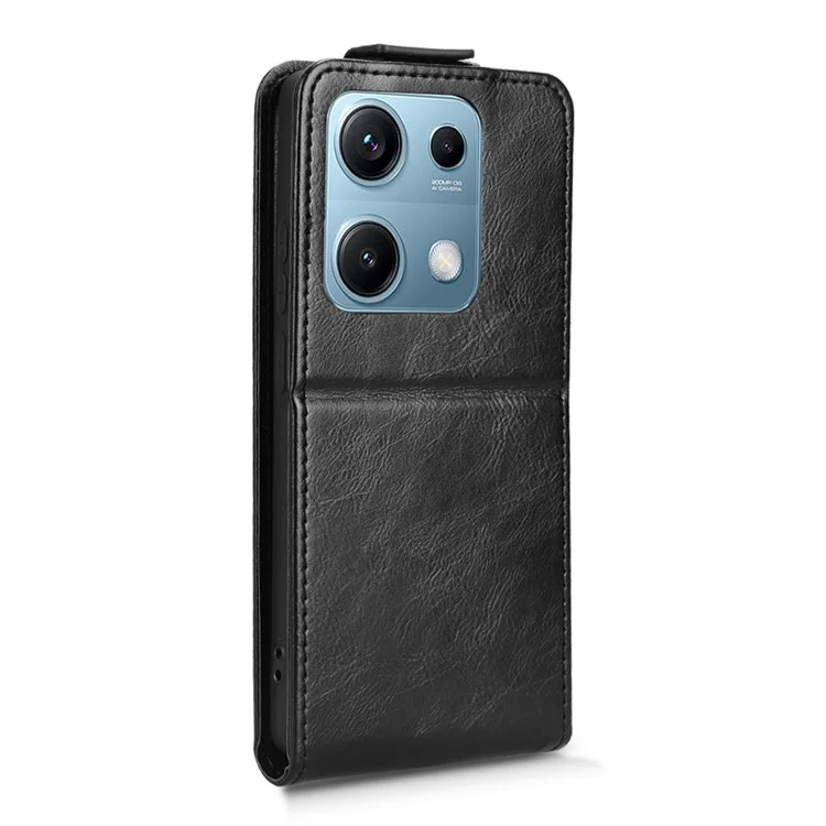 Für Xiaomi Redmi Note 14S 4G Handyhülle mit Ständer Magnetverschluss Vertikale Klapphülle aus Leder mit Kartenfach - Schwarz