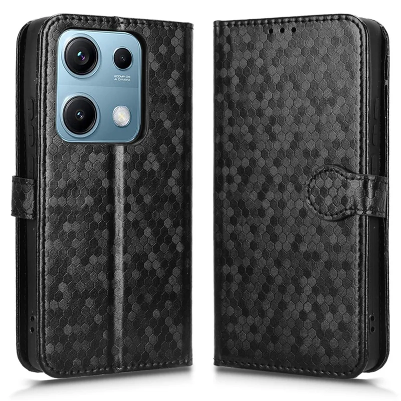 For Xiaomi Redmi Note 14S 4G Wallet Case Dot Pattern Imprint PU Leather Phone Cover - Black