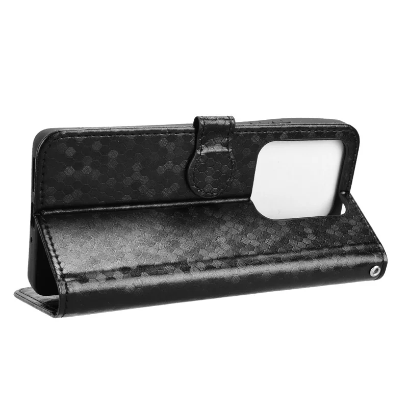 For Xiaomi Redmi Note 14S 4G Wallet Case Dot Pattern Imprint PU Leather Phone Cover - Black