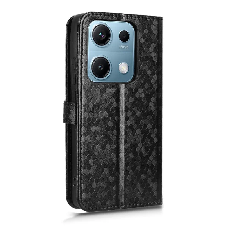 For Xiaomi Redmi Note 14S 4G Wallet Case Dot Pattern Imprint PU Leather Phone Cover - Black