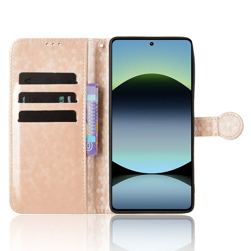 For Xiaomi Redmi Note 14S 4G Wallet Case Dot Pattern Imprint PU Leather Phone Cover - Rose Gold