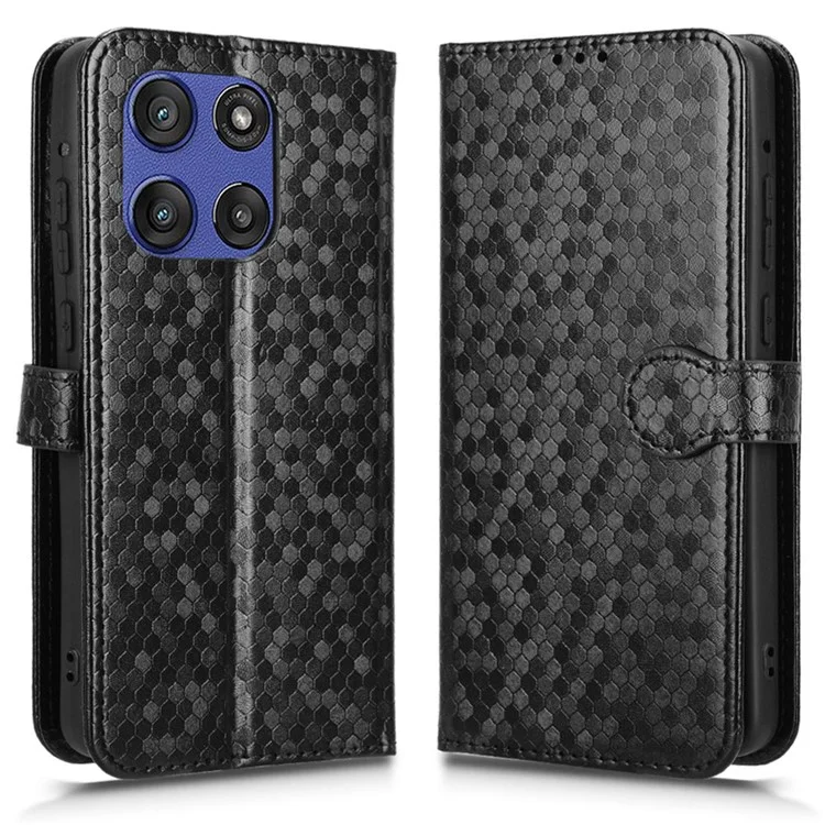 For Motorola Moto G Stylus 5G (2025)  /  Edge 60 Stylus 5G Wallet Case Dot Pattern Imprint PU Leather Phone Cover - Black