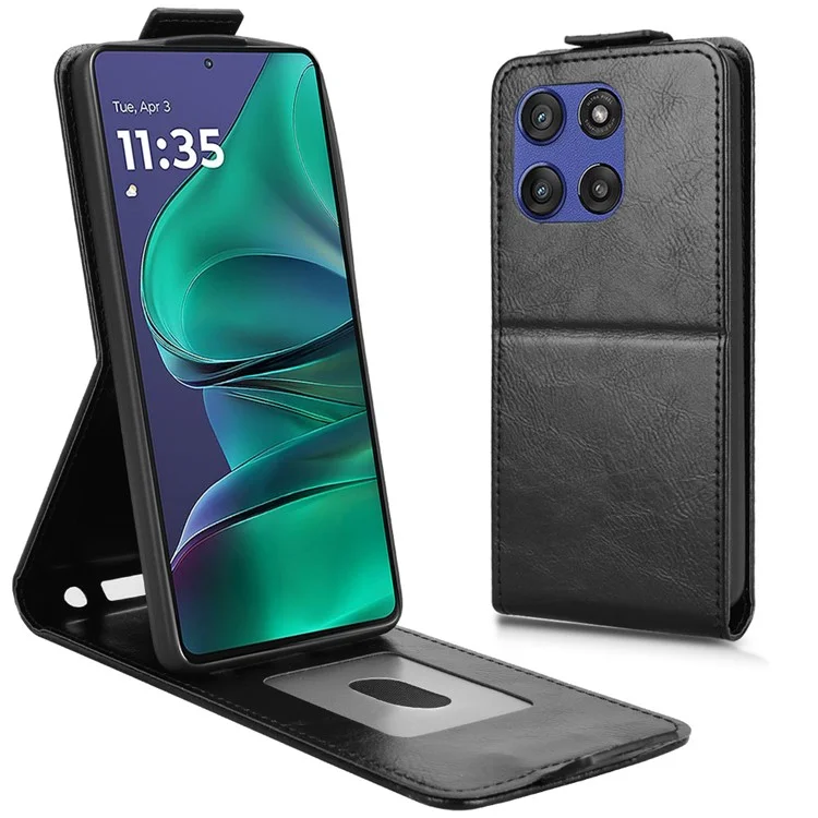 For Motorola Moto G Stylus 5G (2025)  /  Edge 60 Stylus 5G Stand Case Magnetic Clasp Vertical Flip Leather Phone Cover with Card Holder - Black