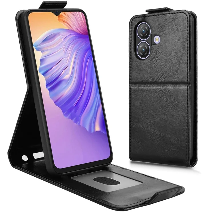 For Ulefone Note 21 Stand Case Magnetic Clasp Vertical Flip Leather Phone Cover with Card Holder - Black
