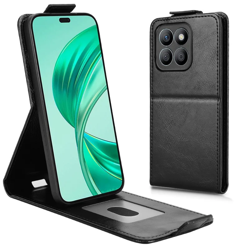 For Honor X8c 4G Stand Case Magnetic Clasp Vertical Flip Leather Phone Cover with Card Holder - Black