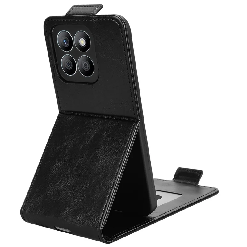 For Honor X8c 4G Stand Case Magnetic Clasp Vertical Flip Leather Phone Cover with Card Holder - Black