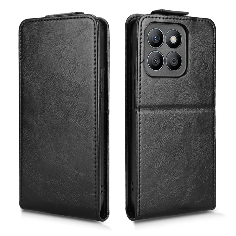 For Honor X8c 4G Stand Case Magnetic Clasp Vertical Flip Leather Phone Cover with Card Holder - Black