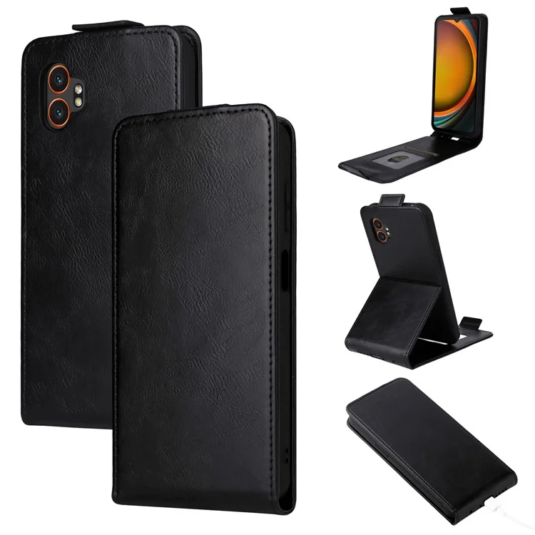 Für Samsung Galaxy XCover7 Pro Ständer Hülle Magnetverschluss Vertikale Flip Ledertasche mit Kartenhalter - Schwarz