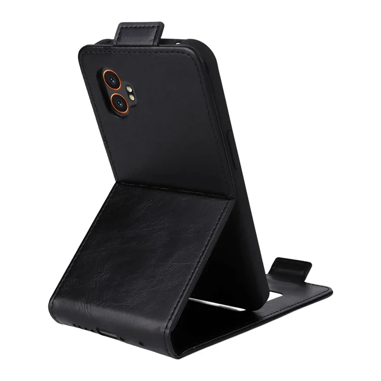 Für Samsung Galaxy XCover7 Pro Ständer Hülle Magnetverschluss Vertikale Flip Ledertasche mit Kartenhalter - Schwarz