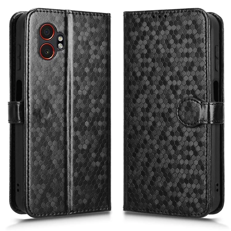 Für Samsung Galaxy XCover7 Pro Brieftasche Handyhülle mit Punktmuster-Prägung aus PU-Leder - Schwarz