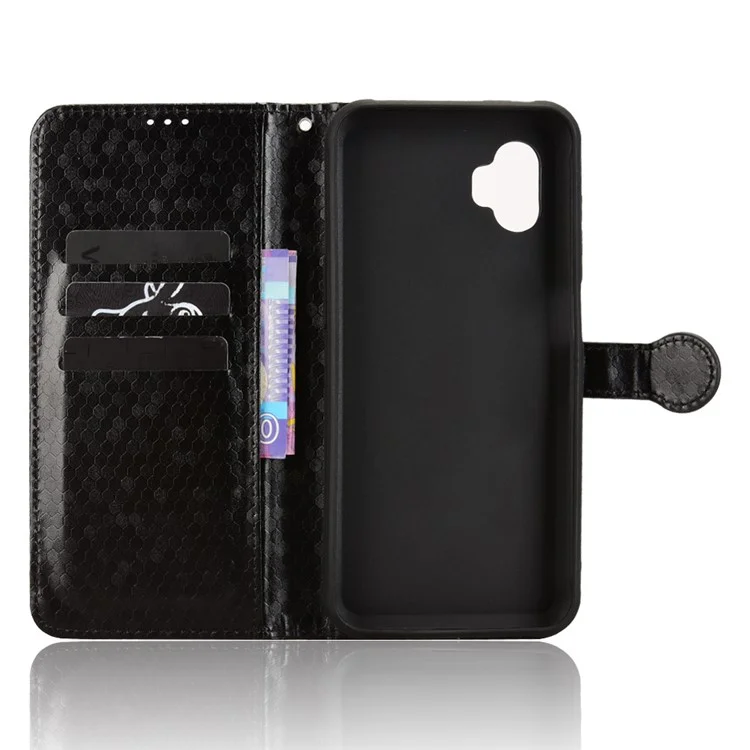 Für Samsung Galaxy XCover7 Pro Brieftasche Handyhülle mit Punktmuster-Prägung aus PU-Leder - Schwarz