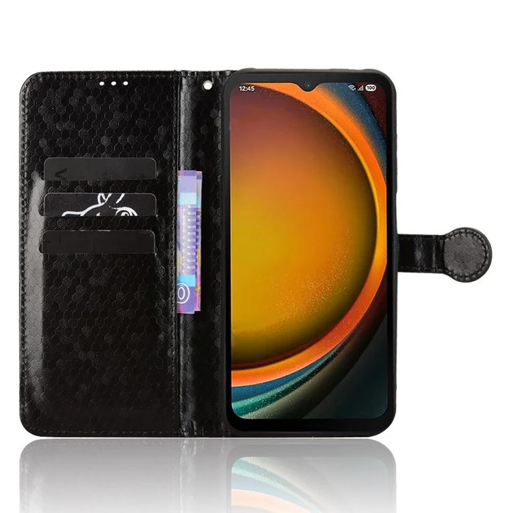 Für Samsung Galaxy XCover7 Pro Brieftasche Handyhülle mit Punktmuster-Prägung aus PU-Leder - Schwarz