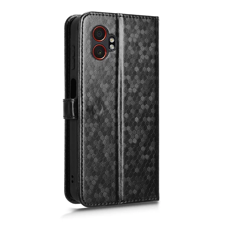 Für Samsung Galaxy XCover7 Pro Brieftasche Handyhülle mit Punktmuster-Prägung aus PU-Leder - Schwarz
