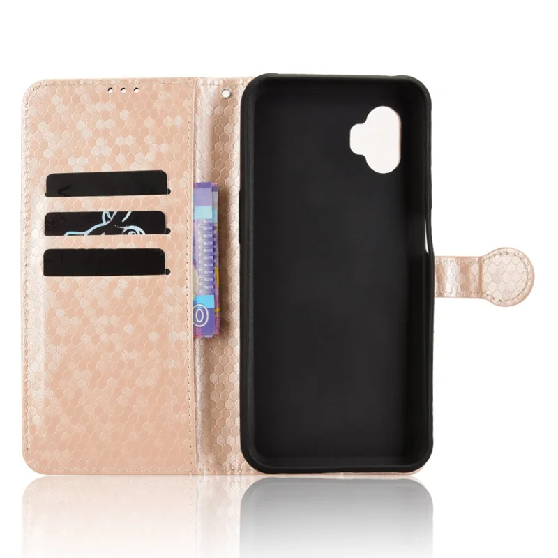 For Samsung Galaxy XCover7 Pro Wallet Case Dot Pattern Imprint PU Leather Phone Cover - Rose Gold