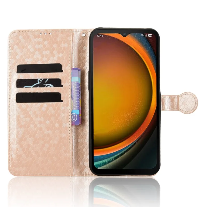 For Samsung Galaxy XCover7 Pro Wallet Case Dot Pattern Imprint PU Leather Phone Cover - Rose Gold
