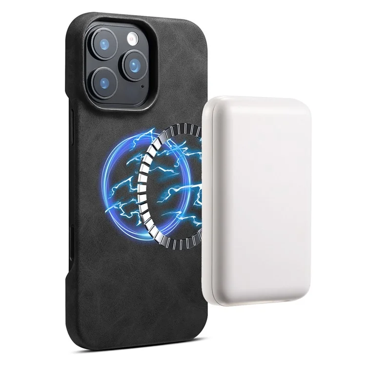 Custodia per iPhone 16 Pro Max Compatibile con MagSafe, Cover Posteriore in Pelle Retrò + PC - Nero