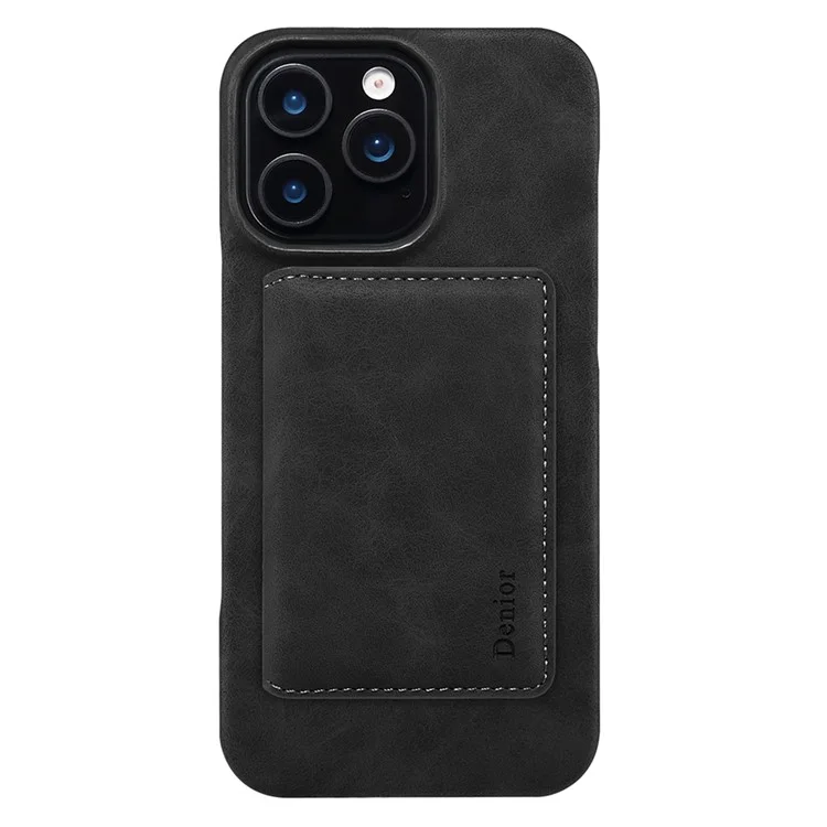 DENIOR D27 para iPhone 16 Pro Max Capa Magnética Bloqueio RFID Retrô em Couro com Porta-cartões Removível - Preto