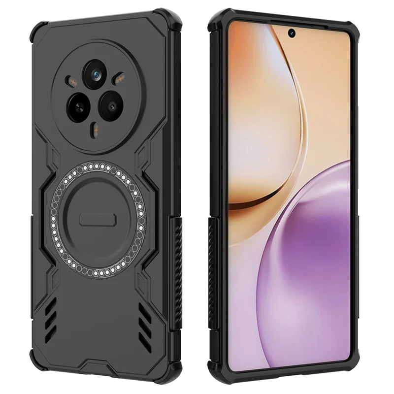 For Realme 14 Pro 5G Magnetic Case Butterfly Armor Hollow Heat Dissipation PC + TPU Phone Cover - Black