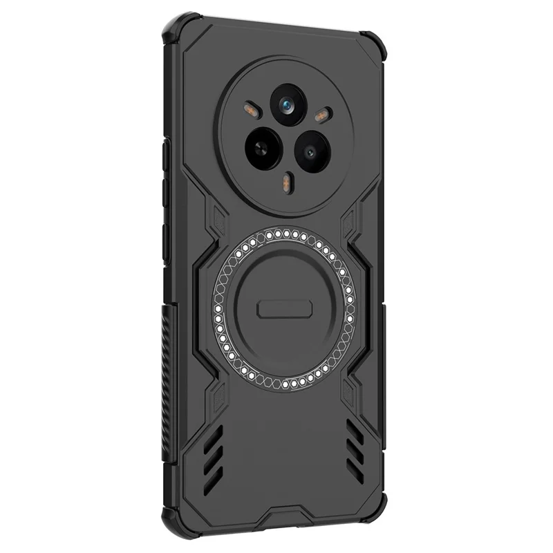 For Realme 14 Pro 5G Magnetic Case Butterfly Armor Hollow Heat Dissipation PC + TPU Phone Cover - Black