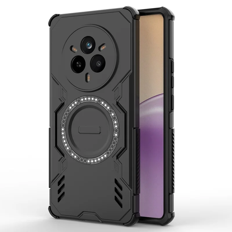 For Realme 14 Pro 5G Magnetic Case Butterfly Armor Hollow Heat Dissipation PC + TPU Phone Cover - Black