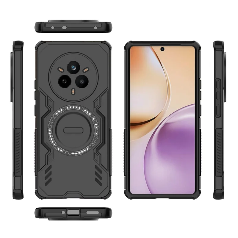 For Realme 14 Pro 5G Magnetic Case Butterfly Armor Hollow Heat Dissipation PC + TPU Phone Cover - Black