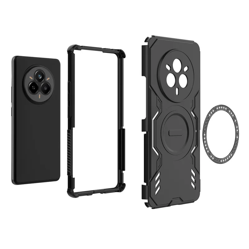 For Realme 14 Pro 5G Magnetic Case Butterfly Armor Hollow Heat Dissipation PC + TPU Phone Cover - Black